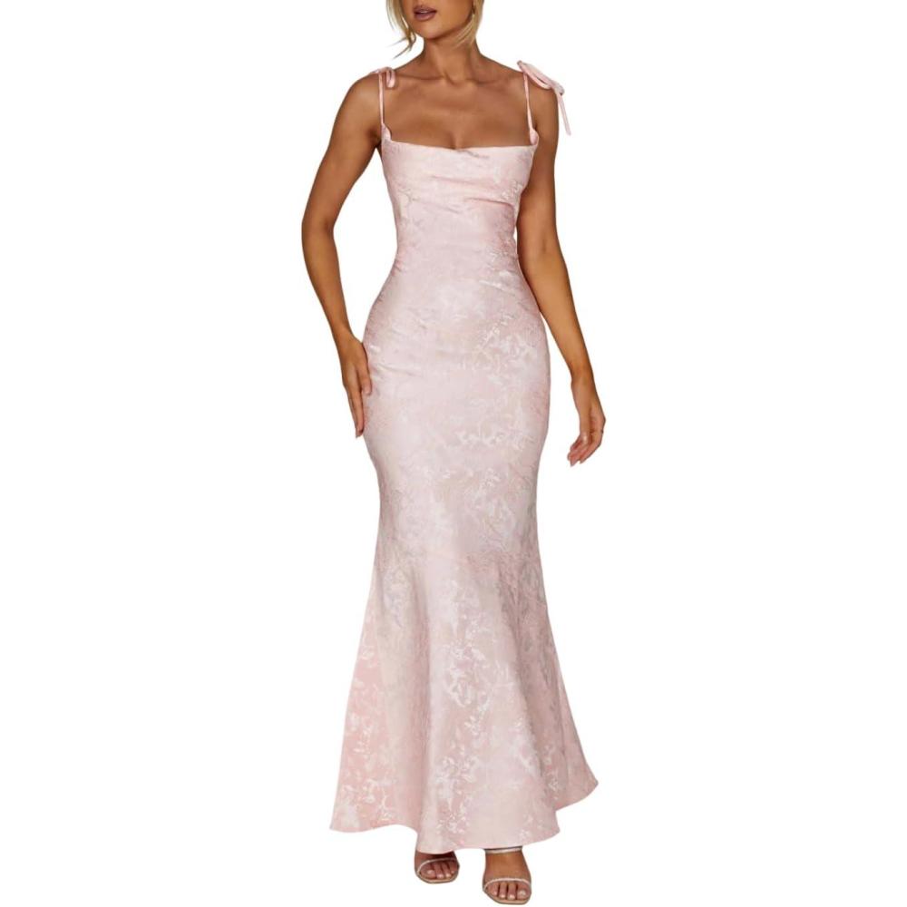 imagemeilun Sleeveless Printed Halter Neck Dress Backless HipExposing Fishtail Maxi DressPink