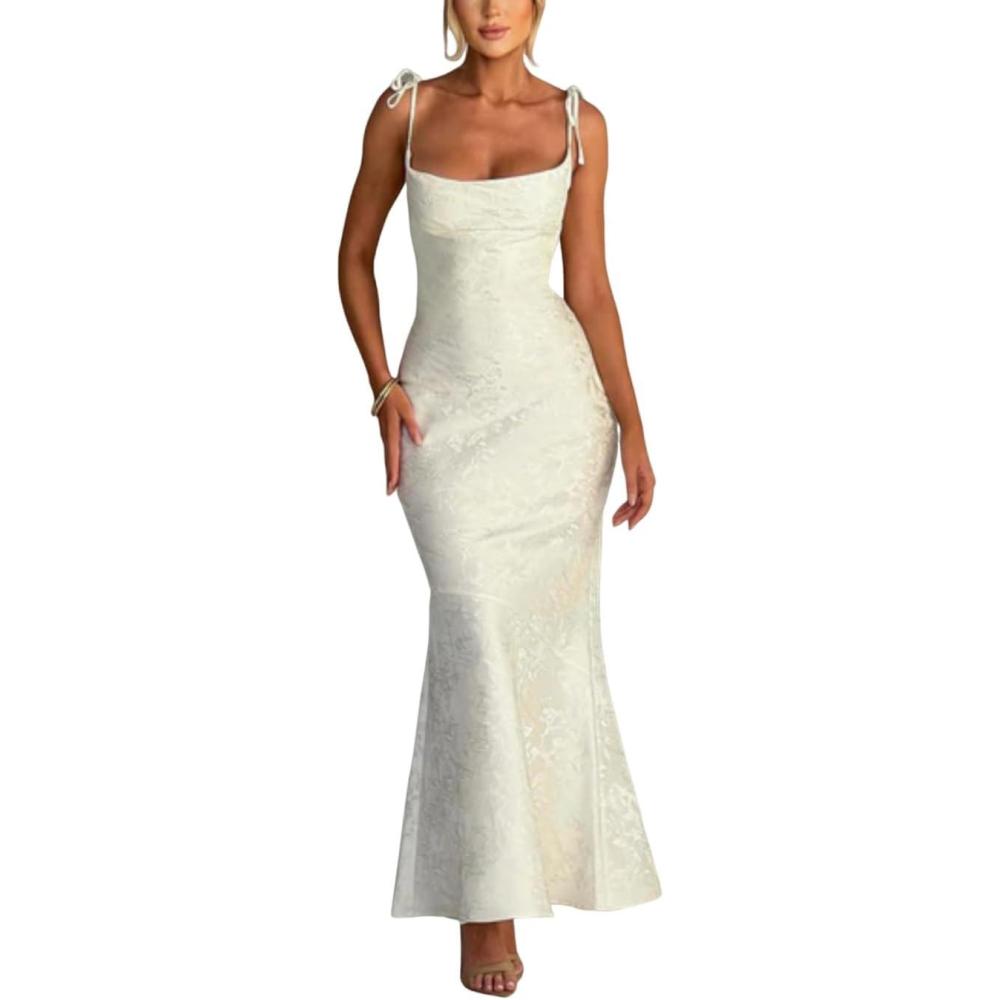 imagemeilun Sleeveless Printed Halter Neck Dress Backless HipExposing Fishtail Maxi DressWhite