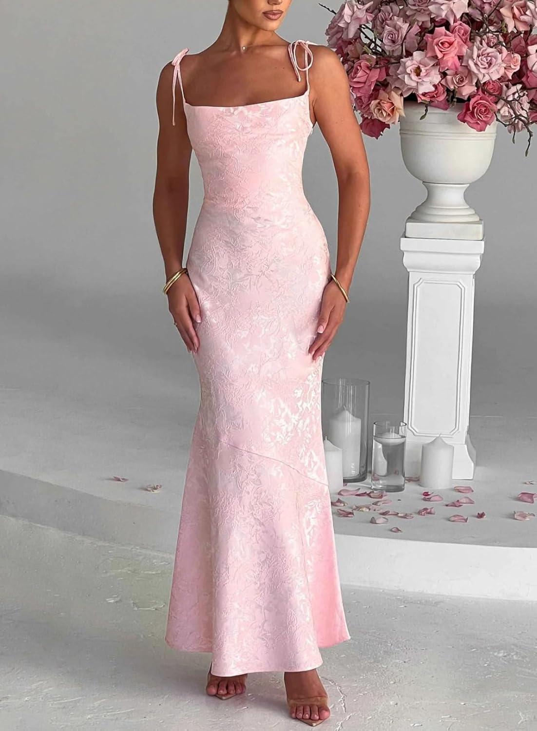 imagemeilun Sleeveless Printed Halter Neck Dress Backless HipExposing Fishtail Maxi DressPink
