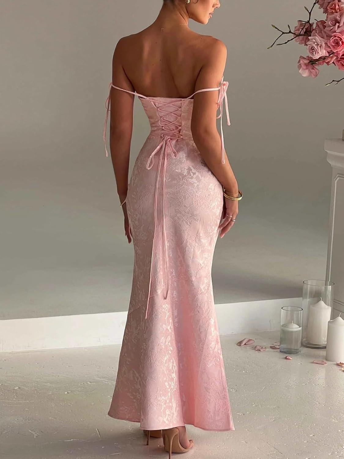 imagemeilun Sleeveless Printed Halter Neck Dress Backless HipExposing Fishtail Maxi DressPink