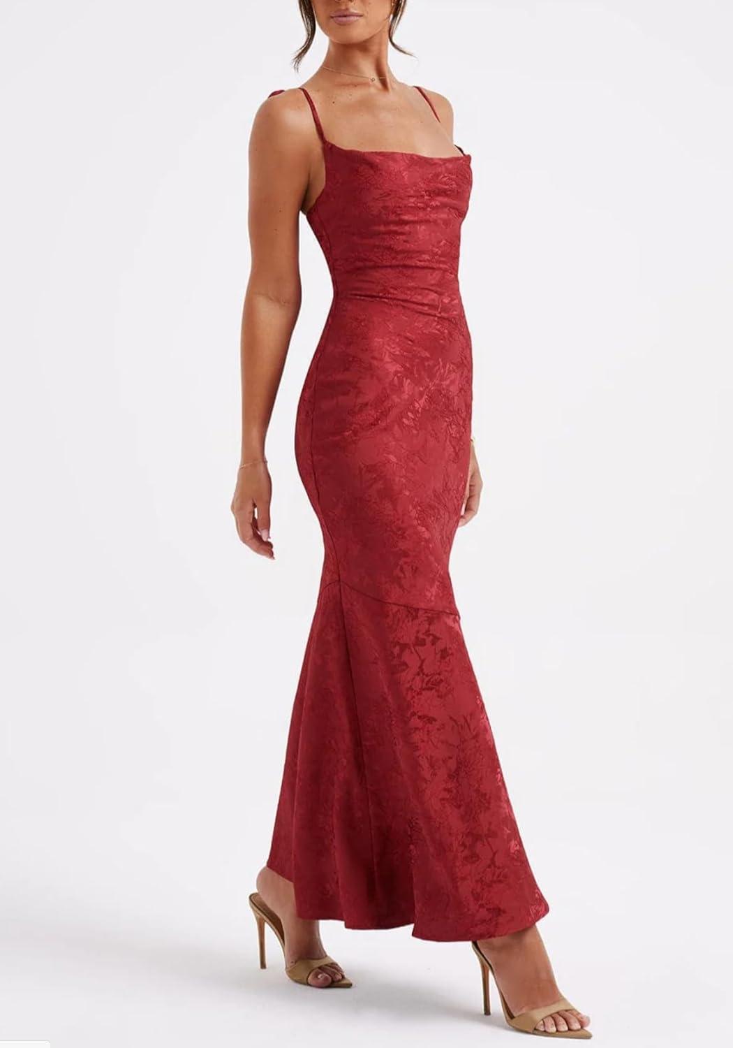 imagemeilun Sleeveless Printed Halter Neck Dress Backless HipExposing Fishtail Maxi DressRed