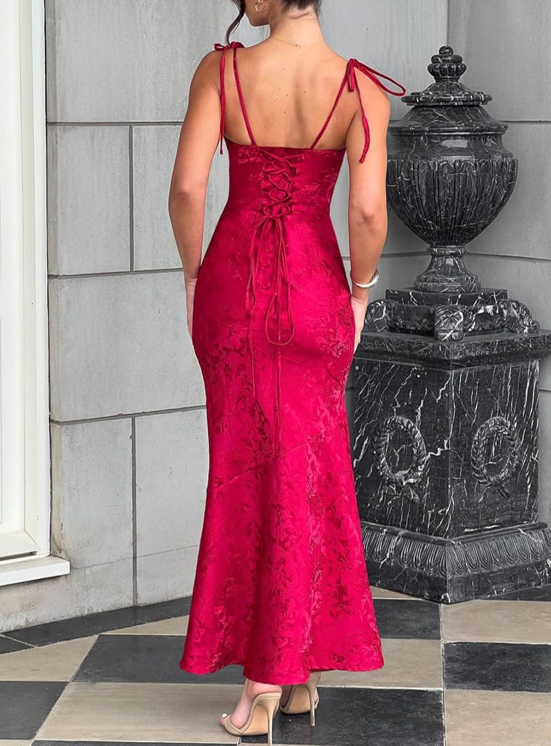 imagemeilun Sleeveless Printed Halter Neck Dress Backless HipExposing Fishtail Maxi DressRed
