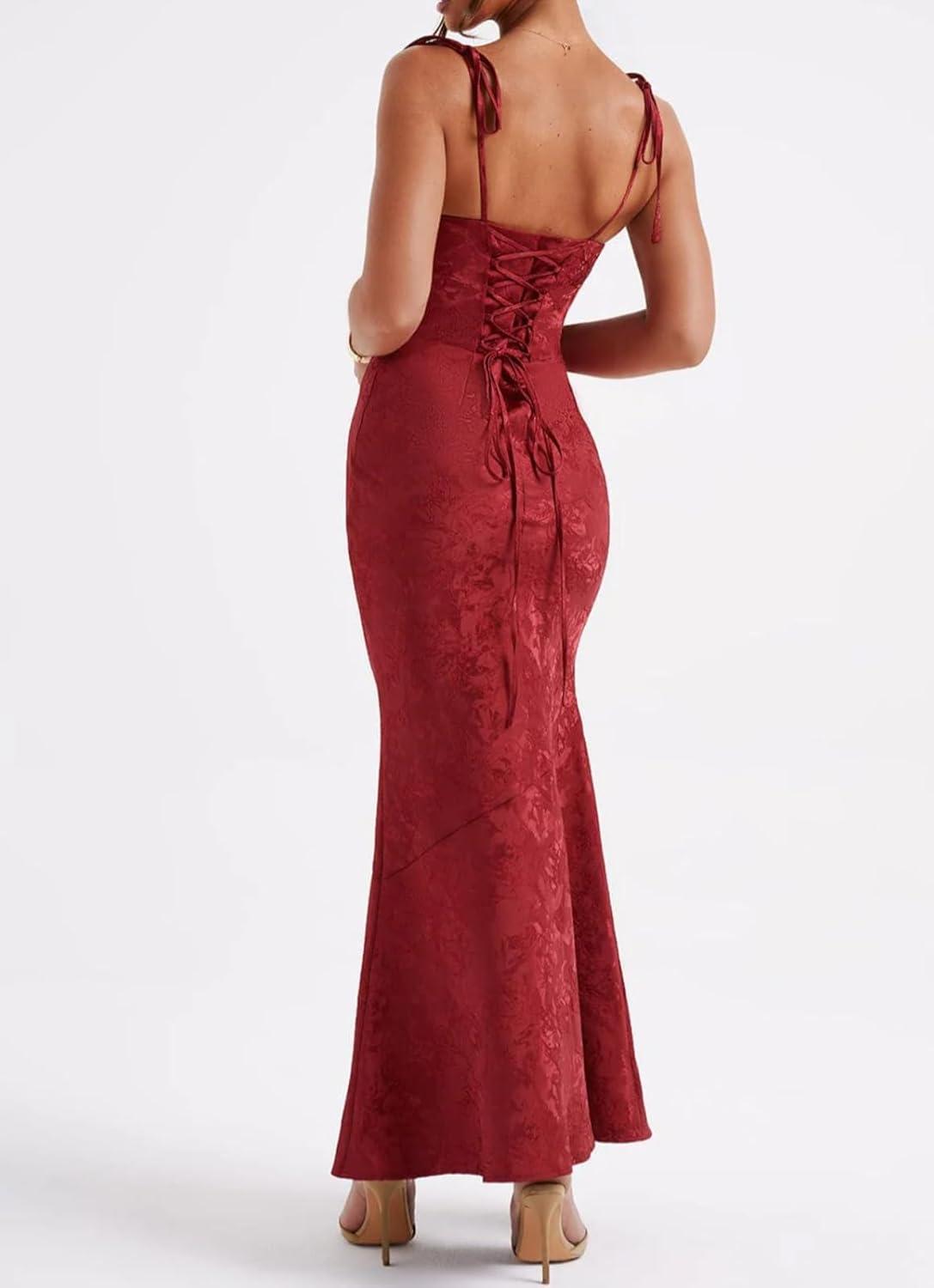 imagemeilun Sleeveless Printed Halter Neck Dress Backless HipExposing Fishtail Maxi DressRed