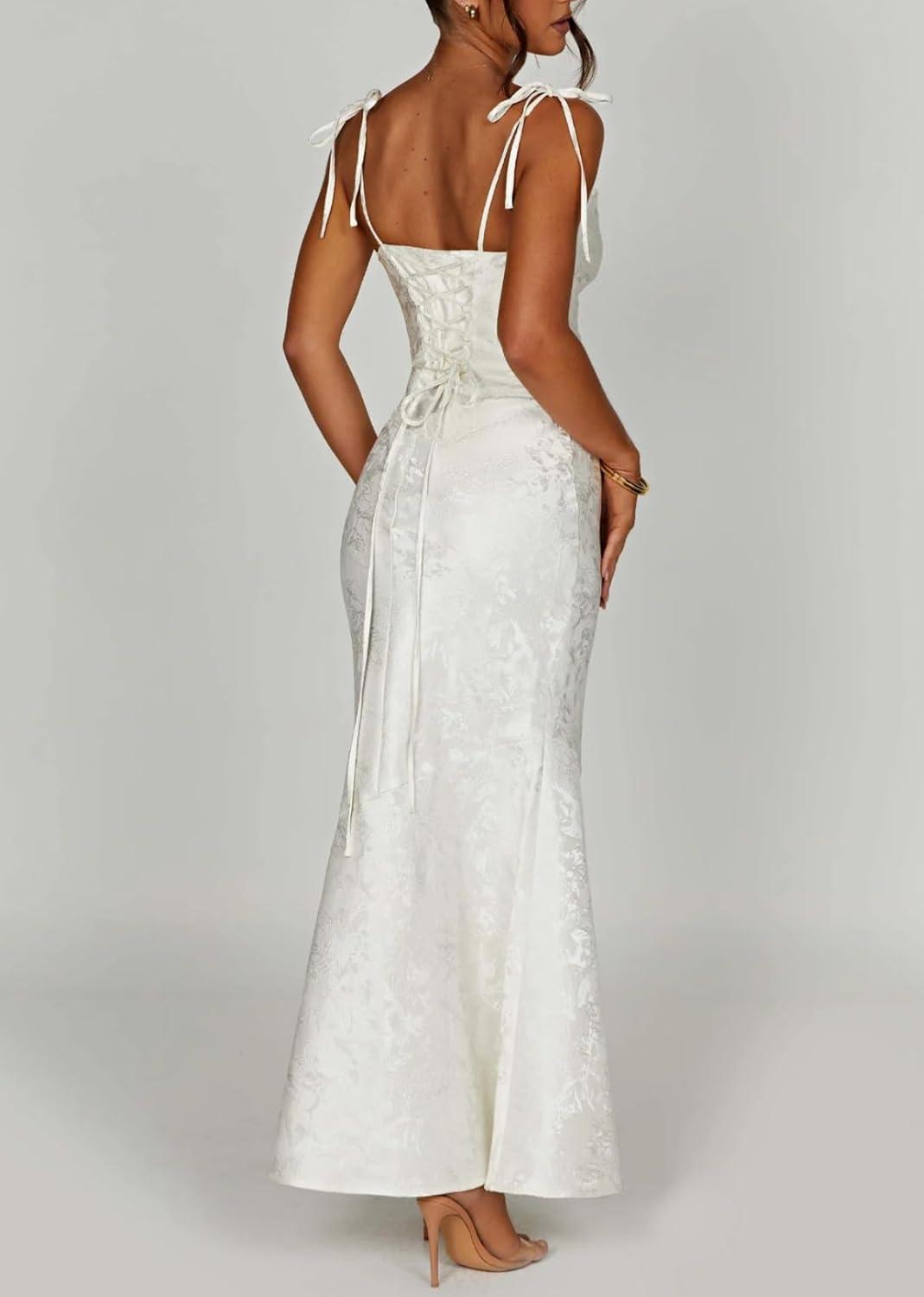 imagemeilun Sleeveless Printed Halter Neck Dress Backless HipExposing Fishtail Maxi DressWhite