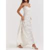 French Lace Maxi Dress Strappy Slim Square Neck Delicate Jacquard Maxi Dress(White)