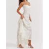 French Lace Maxi Dress Strappy Slim Square Neck Delicate Jacquard Maxi Dress(White)