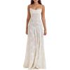 French Lace Maxi Dress Strappy Slim Square Neck Delicate Jacquard Maxi Dress(White)