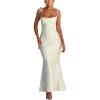 meilun Sleeveless Printed Halter Neck Dress Backless Hip-Exposing Fishtail Maxi Dress(White)