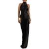 meilun Tie-Neck Maxi Dress Fitted Waist Elegant Evening Gown Luxury Party Dress(Black)