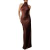 meilun Tie-Neck Maxi Dress Fitted Waist Elegant Evening Gown Luxury Party Dress(Coffee)
