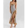 meilun Ruffle Maxi Dress Off-Shoulder High-Slit Sexy Party Fitted Strapless Dress(Grey)