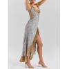 meilun Ruffle Maxi Dress Off-Shoulder High-Slit Sexy Party Fitted Strapless Dress(Grey)