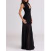 meilun Sleeveless Maxi Dress Mesh Panel-Seamed Bodycon Skirt with French-Style Tailoring(Black)