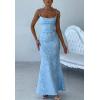 meilun Sleeveless Printed Halter Neck Dress Backless Hip-Exposing Fishtail Maxi Dress(Blue)