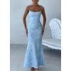 meilun Sleeveless Printed Halter Neck Dress Backless Hip-Exposing Fishtail Maxi Dress(Blue)