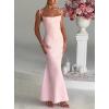 meilun Sleeveless Printed Halter Neck Dress Backless Hip-Exposing Fishtail Maxi Dress(Pink)