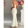 meilun Sleeveless Printed Halter Neck Dress Backless Hip-Exposing Fishtail Maxi Dress(White)