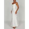 meilun Sleeveless Printed Halter Neck Dress Backless Hip-Exposing Fishtail Maxi Dress(White)
