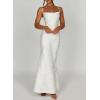 meilun Sleeveless Printed Halter Neck Dress Backless Hip-Exposing Fishtail Maxi Dress(White)