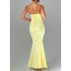 meilun Sleeveless Printed Halter Neck Dress Backless Hip-Exposing Fishtail Maxi Dress(Yellow)
