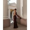 meilun Tie-Neck Maxi Dress Fitted Waist Elegant Evening Gown Luxury Party Dress(Coffee)