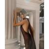 meilun Tie-Neck Maxi Dress Fitted Waist Elegant Evening Gown Luxury Party Dress(Coffee)