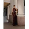 meilun Tie-Neck Maxi Dress Fitted Waist Elegant Evening Gown Luxury Party Dress(Coffee)