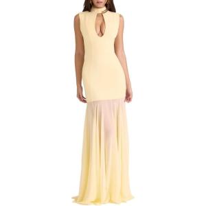 meilun Sleeveless Maxi Dress Mesh Panel-Seamed Bodycon Skirt with French-Style Tailoring(Yellow)