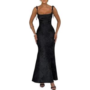 meilun Sleeveless Printed Halter Neck Dress Backless Hip-Exposing Fishtail Maxi Dress(Black)