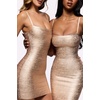 meilun Bandage Mini Dress Casual Strappy Classic Strapless Party Dress(Gold)