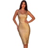 meilun Bandage Bodycon Cocktail Dress for Wedding Guest Strap Foil Formal Gowns Evening Dress(Gold)