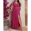 Plus Size Sequins Dress Flare Sleeve V Neck Maxi Dress Side Split Formal Prom Eevening Gowns