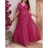 Plus Size Sequins Dress Flare Sleeve V Neck Maxi Dress Side Split Formal Prom Eevening Gowns