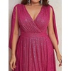Plus Size Sequins Dress Flare Sleeve V Neck Maxi Dress Side Split Formal Prom Eevening Gowns