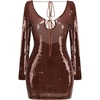 meilun Deep V Dress Sequin Dresses with Drawstring Long Sleeve Evening Dress for Women Short Gown