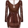 meilun Deep V Dress Sequin Dresses with Drawstring Long Sleeve Evening Dress for Women Short Gown