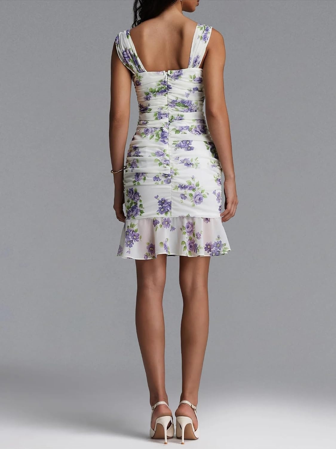 image:imagemeilun Elegant Cinched Sleeveless Floral Print Chiffon Holiday Mini DressWhite