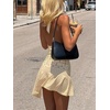 Halter Mini Dress Yellow Polka Dot Holiday-Inspired Casual Style(Yellow)