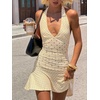 Halter Mini Dress Yellow Polka Dot Holiday-Inspired Casual Style(Yellow)