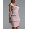 Romantic Contour Sleeveless Ruffle Knit Top and Skirt Two Piece Set(Pink)