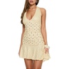 Halter Mini Dress Yellow Polka Dot Holiday-Inspired Casual Style(Yellow)