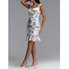 meilun Elegant Cinched Sleeveless Floral Print Chiffon Holiday Mini Dress(White)