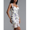 meilun Elegant Cinched Sleeveless Floral Print Chiffon Holiday Mini Dress(White)